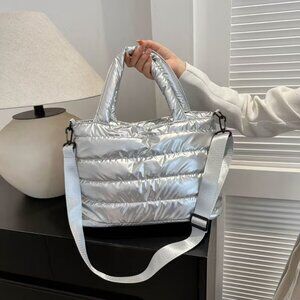 Silver Quilted Tote Bag